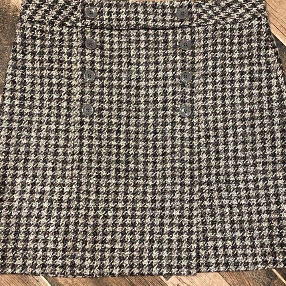 New Ann Taylor LOFT Skirt Houndstooth Gray 12‎